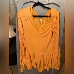 We The Free Scoop Neck Ruffle Hem Tunic in Yellow-Orange